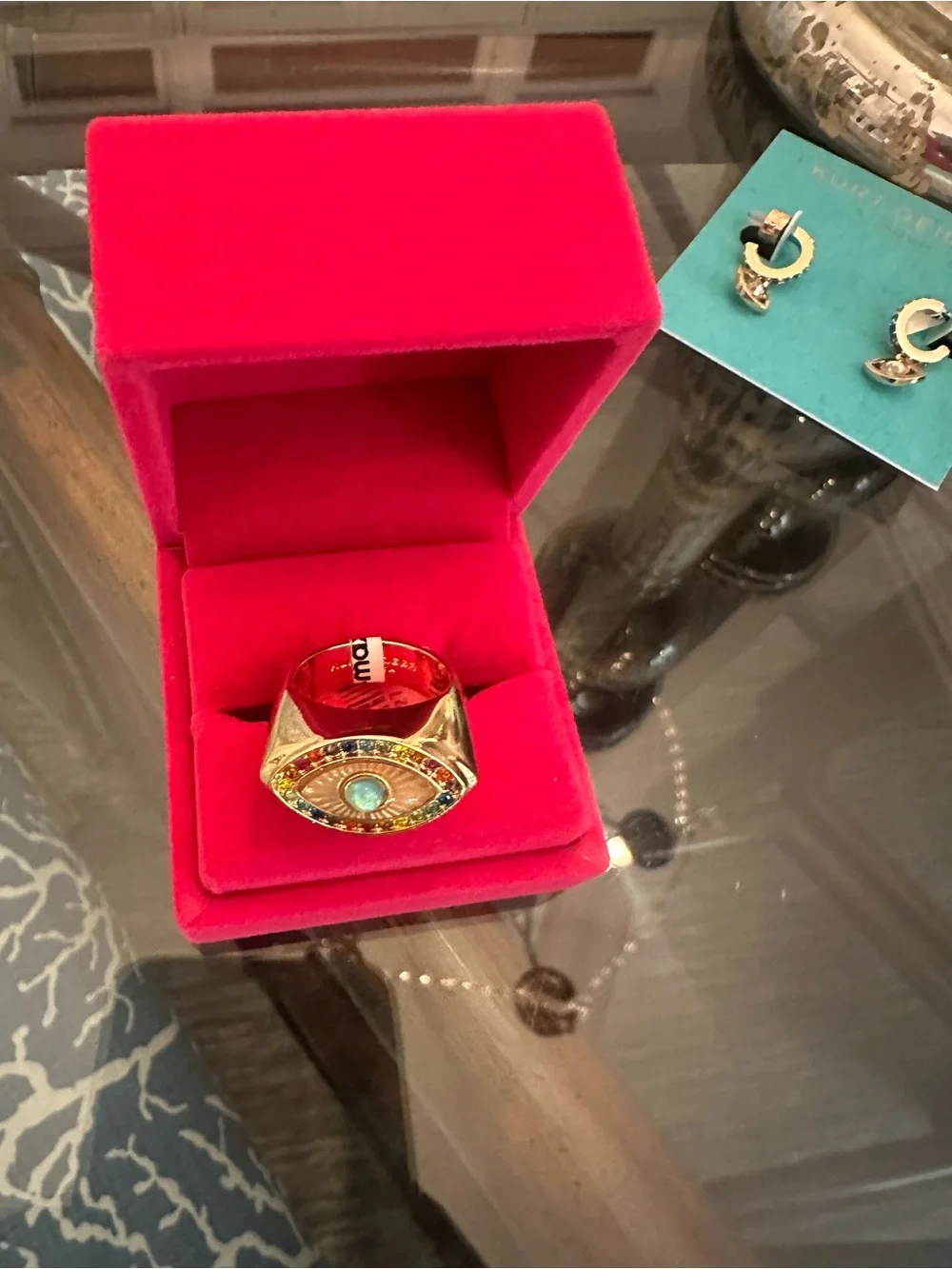 Kurt Geiger Gold-Tone Multi-Color Eye Ring & Earrings Set
